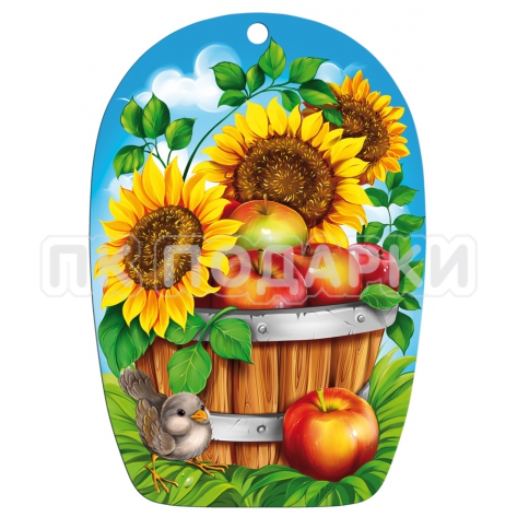 Корзина с яблоками и подсолнухи